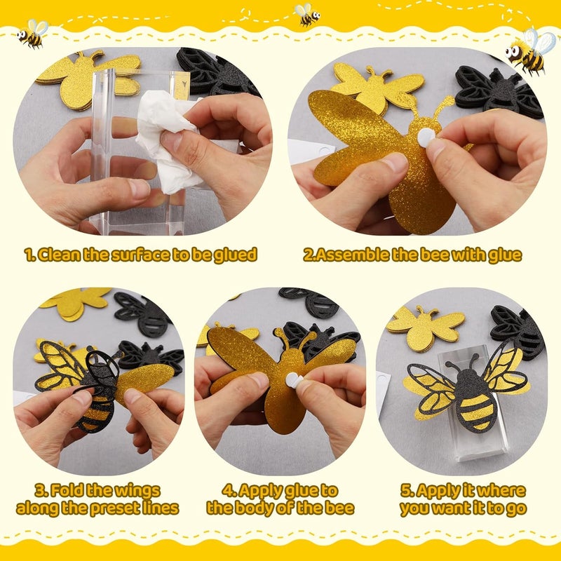 Pretwad 24 PCS 3D Bee Wall Stickers - 2 Size Realistic Honey Bee Decor, Tiny Bees Wall Decals Double Layer, Removable 3D Honey Bees Stickers for Home, Party,Crafts, Embellishments, Clings & Nursery - Image 3